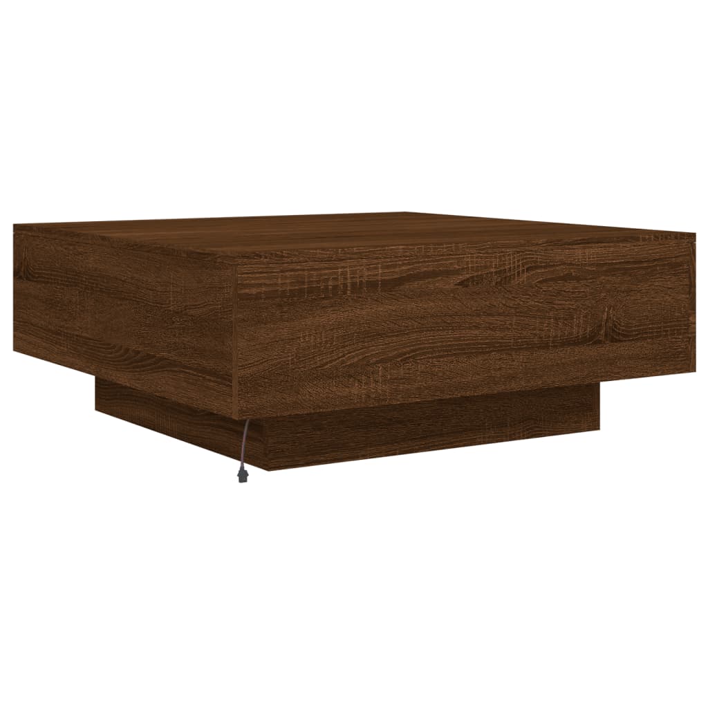 Coffee Table with LED Lights Brown Oak 80x80x31 cm