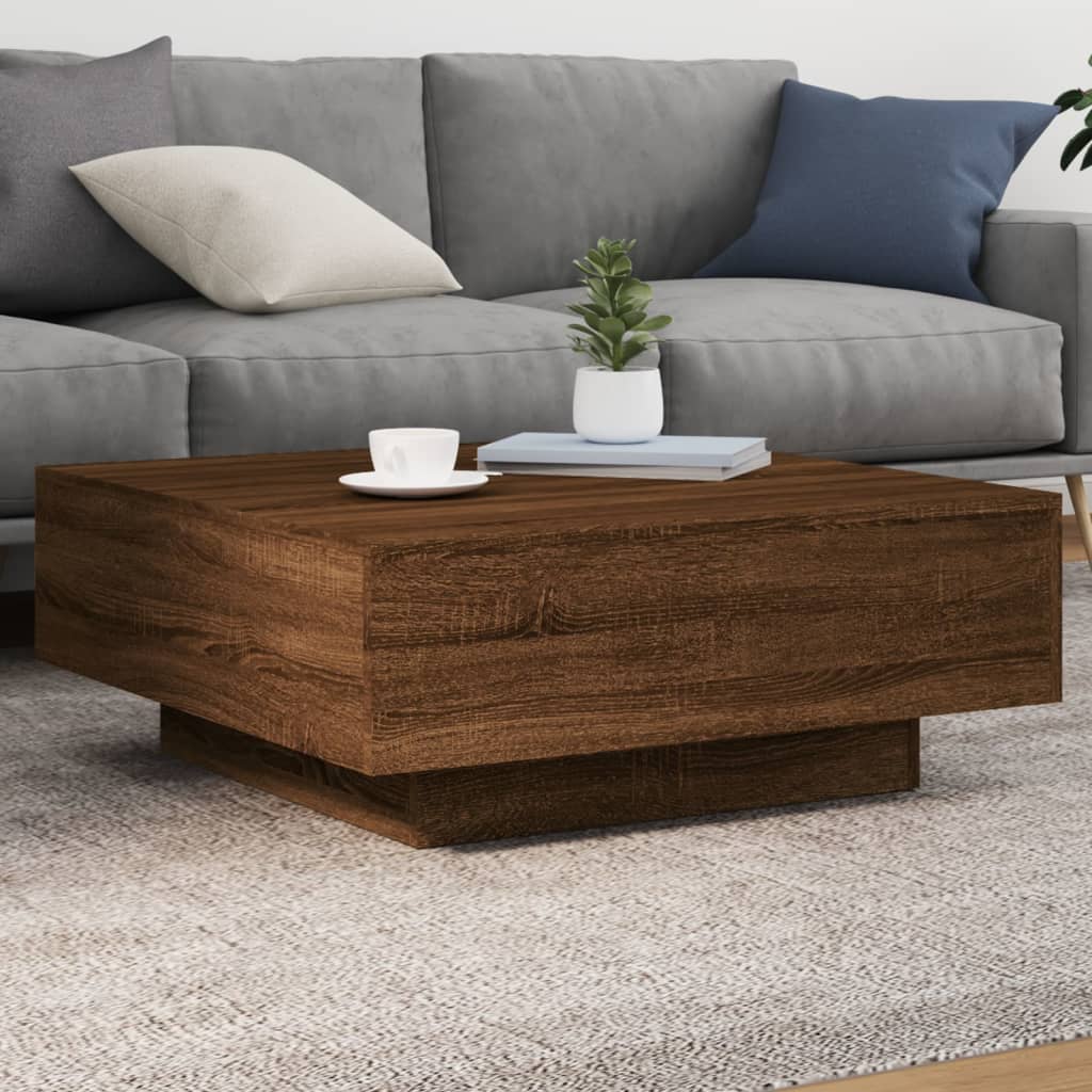 Coffee Table with LED Lights Brown Oak 80x80x31 cm