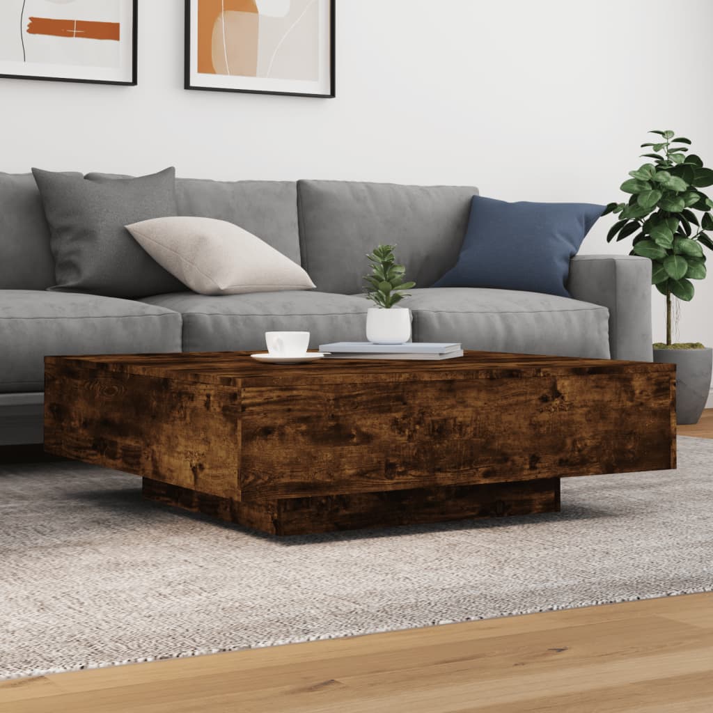 Coffee Table with LED Lights Smoked Oak 100x100x31 cm