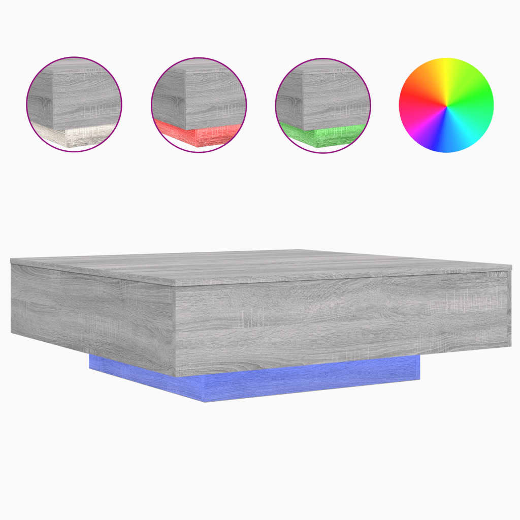 Coffee Table with LED Lights Grey Sonoma 100x100x31 cm