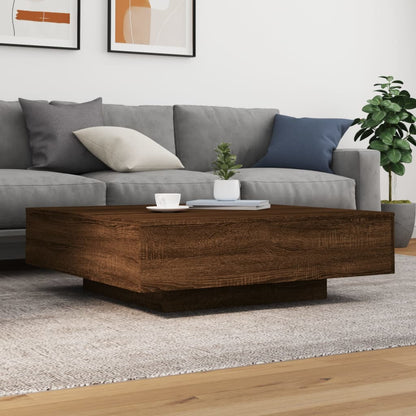 Coffee Table with LED Lights Brown Oak 100x100x31 cm