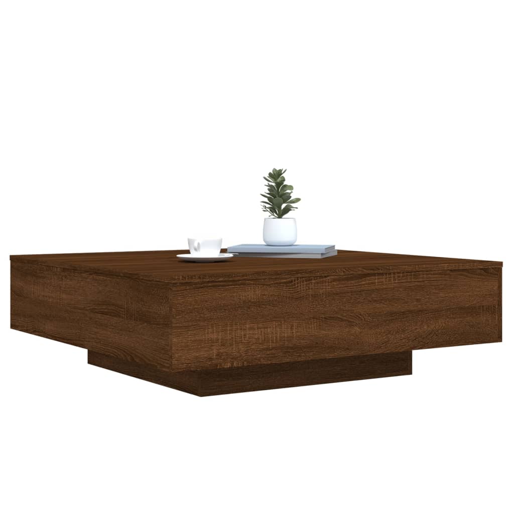 Coffee Table with LED Lights Brown Oak 100x100x31 cm