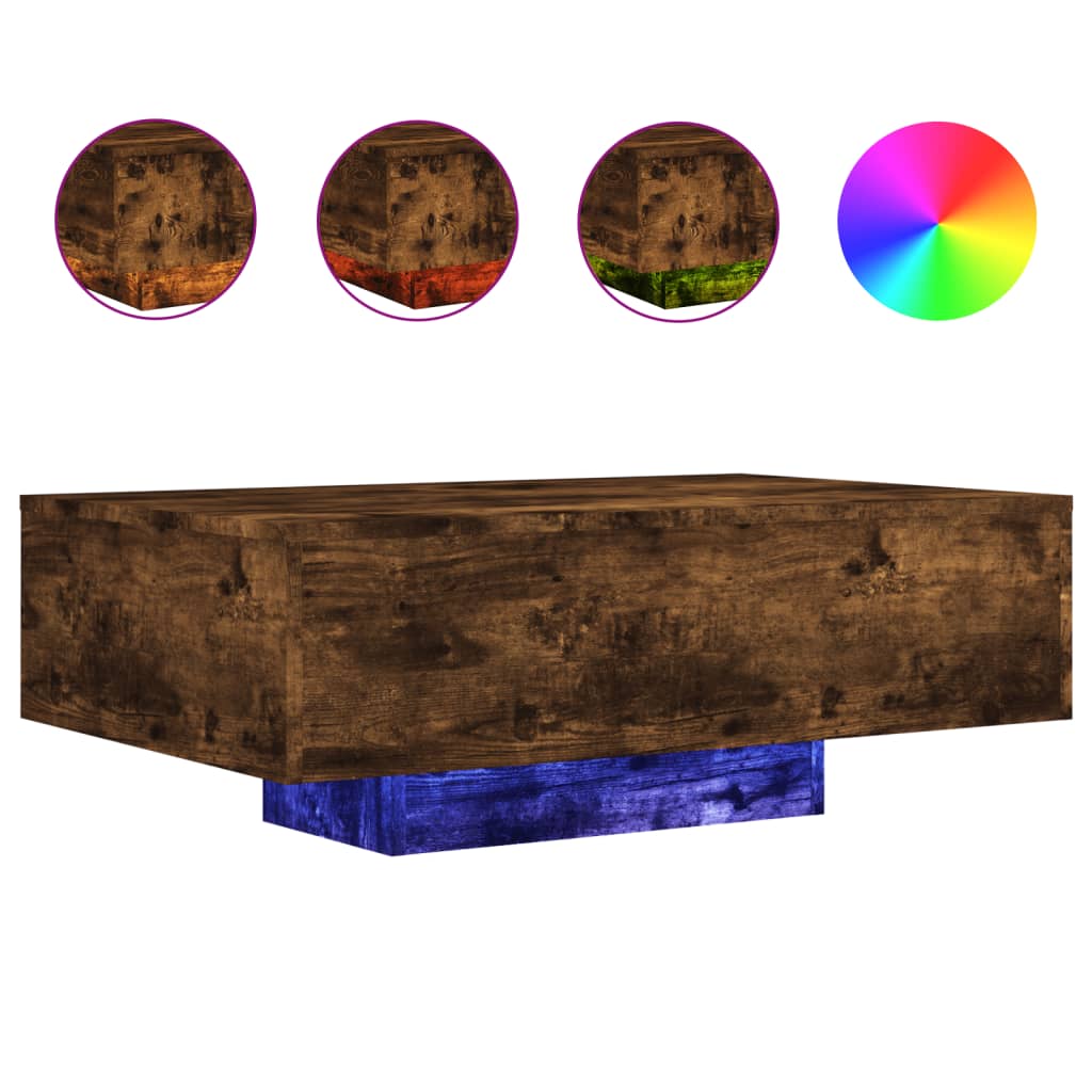 Coffee Table with LED Lights Smoked Oak 85x55x31 cm