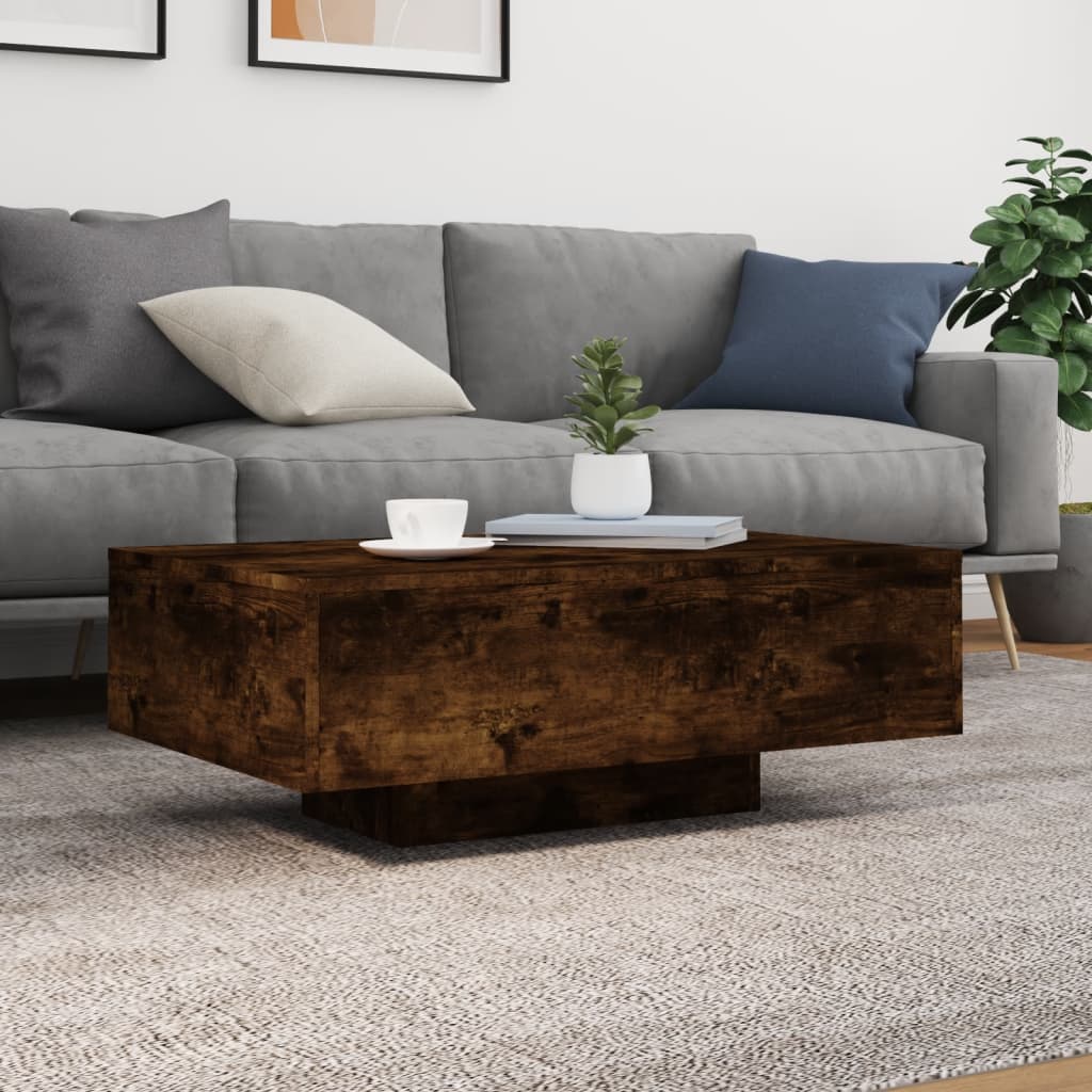 Coffee Table with LED Lights Smoked Oak 85x55x31 cm