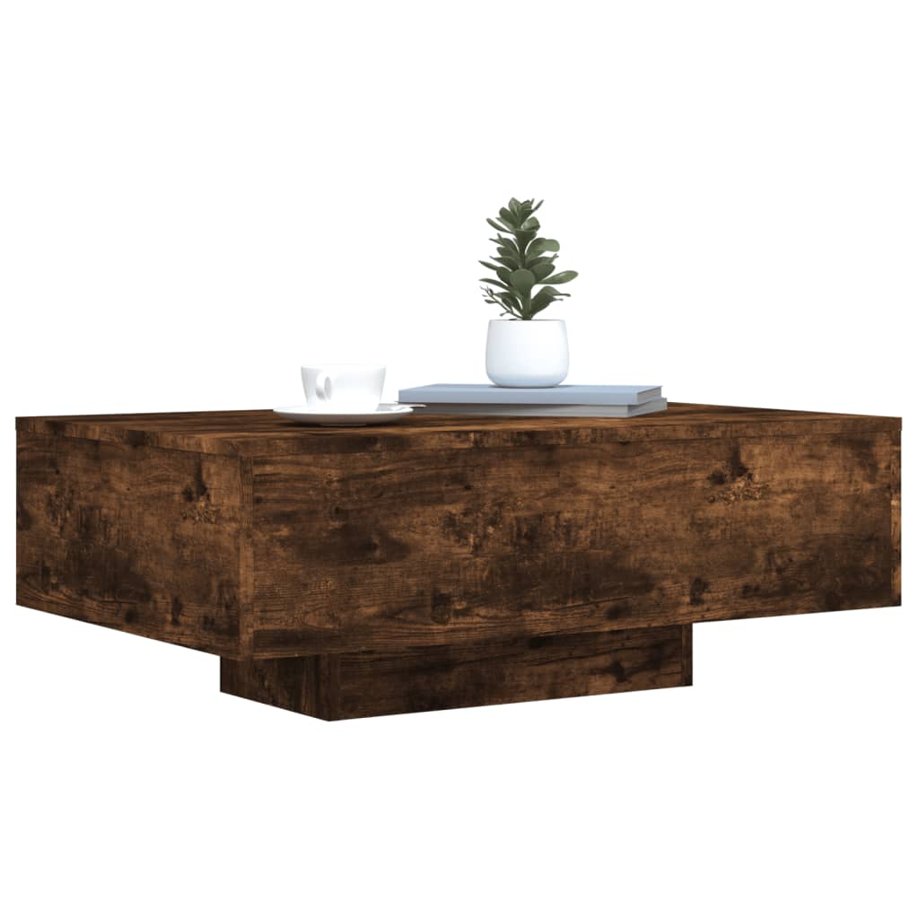 Coffee Table with LED Lights Smoked Oak 85x55x31 cm