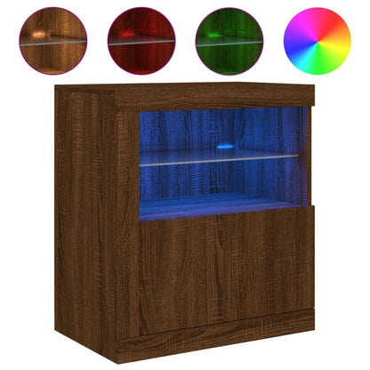 Sideboard with LED Lights Brown Oak 60.5x37x67 cm