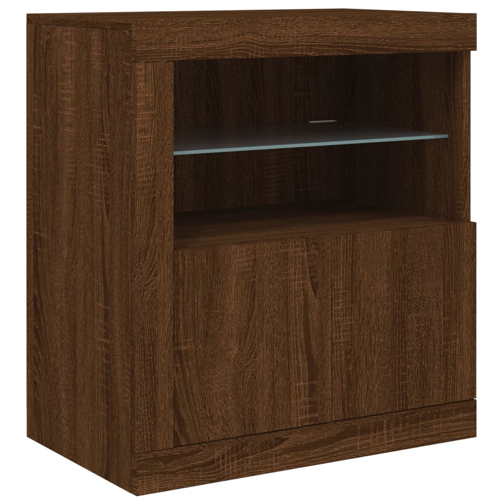 Sideboard with LED Lights Brown Oak 60.5x37x67 cm