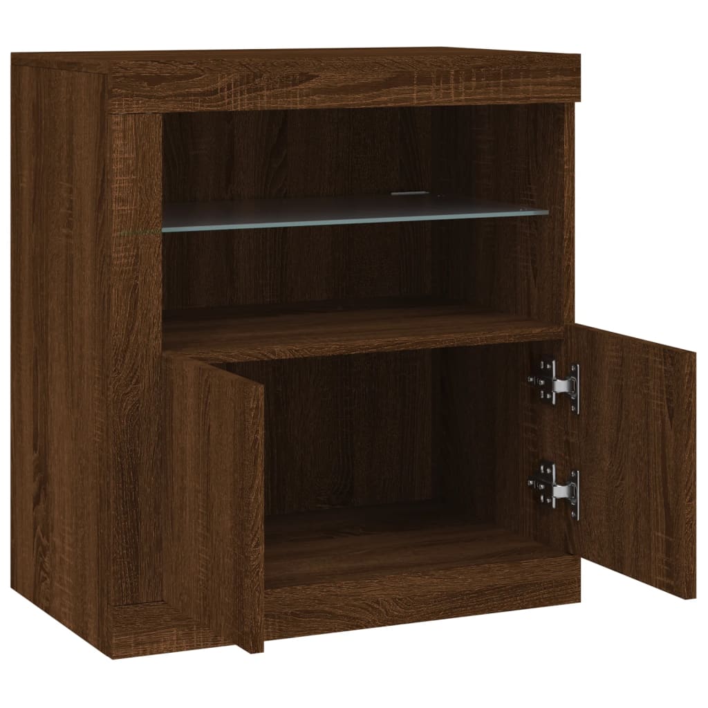 Sideboard with LED Lights Brown Oak 60.5x37x67 cm