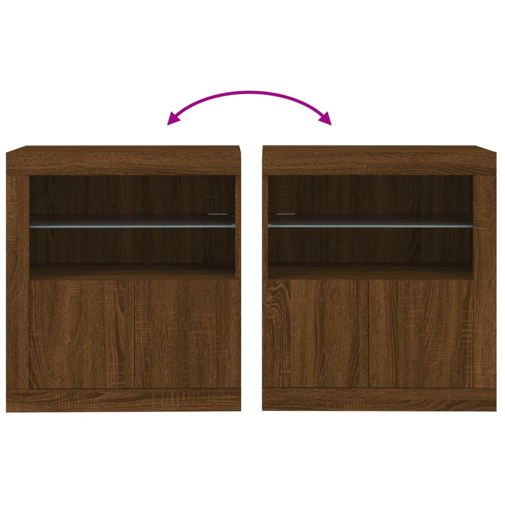 Sideboard with LED Lights Brown Oak 60.5x37x67 cm