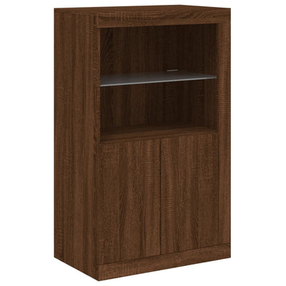 Side Cabinet with LED Lights Brown Oak Engineered Wood