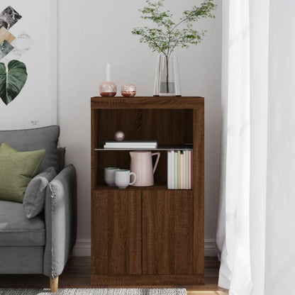 Side Cabinet with LED Lights Brown Oak Engineered Wood