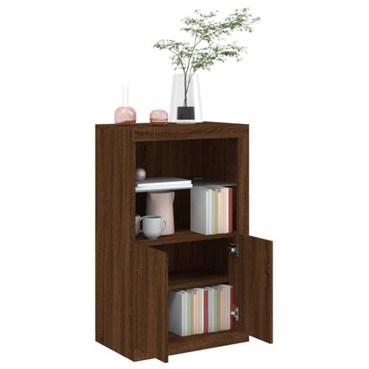 Side Cabinet with LED Lights Brown Oak Engineered Wood