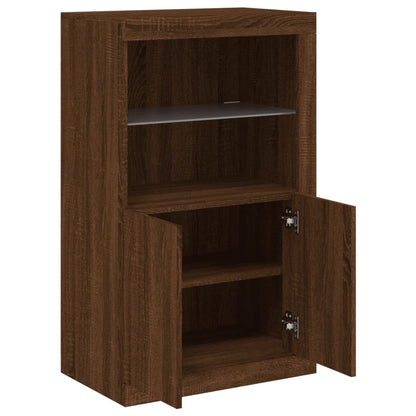 Side Cabinet with LED Lights Brown Oak Engineered Wood