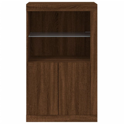 Side Cabinet with LED Lights Brown Oak Engineered Wood