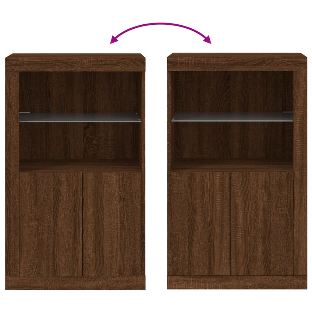 Side Cabinet with LED Lights Brown Oak Engineered Wood