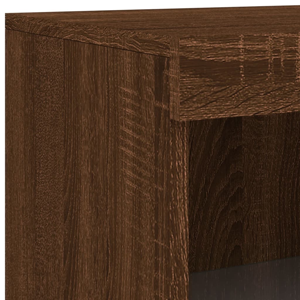 Side Cabinet with LED Lights Brown Oak Engineered Wood