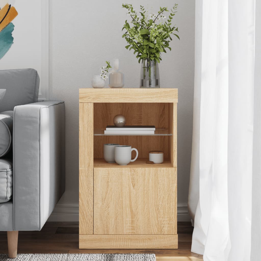 Side Cabinet with LED Lights Sonoma Oak Engineered Wood