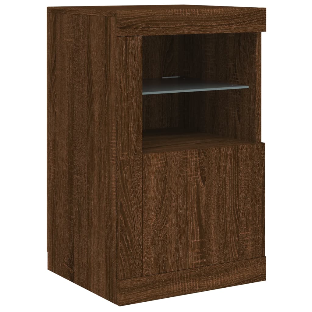 Side Cabinet with LED Lights Brown Oak Engineered Wood