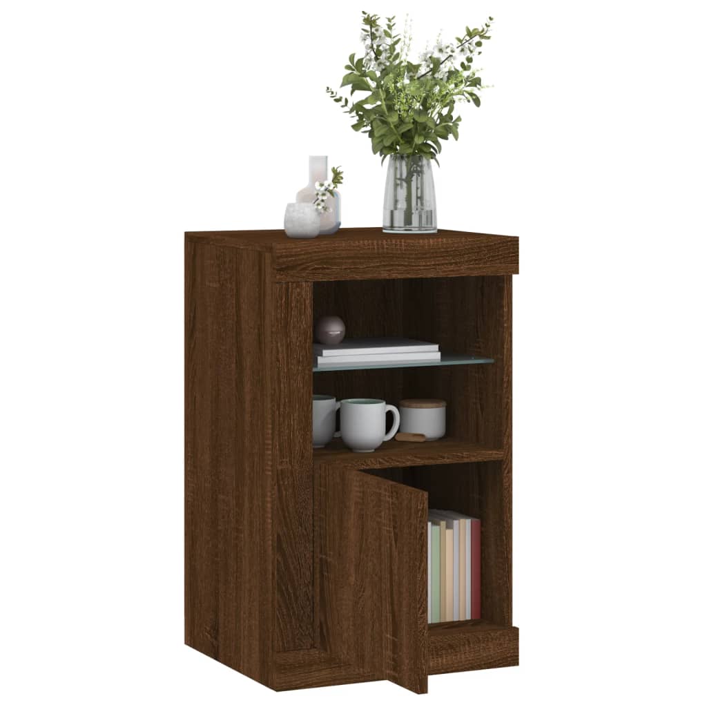 Side Cabinet with LED Lights Brown Oak Engineered Wood