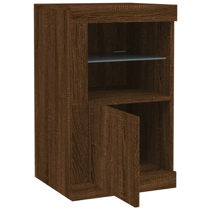 Side Cabinet with LED Lights Brown Oak Engineered Wood