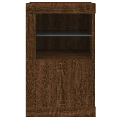 Side Cabinet with LED Lights Brown Oak Engineered Wood