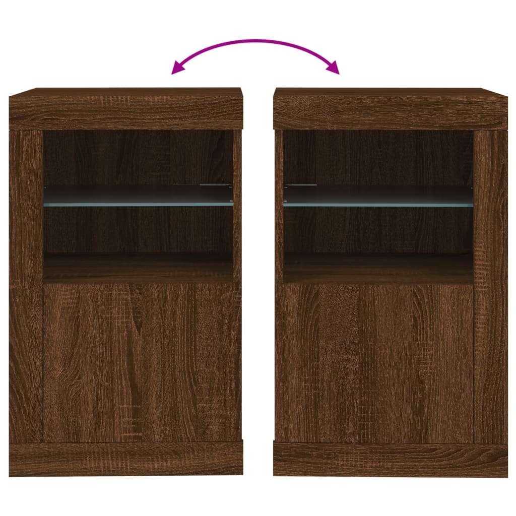 Side Cabinet with LED Lights Brown Oak Engineered Wood