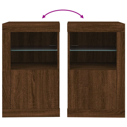 Side Cabinet with LED Lights Brown Oak Engineered Wood