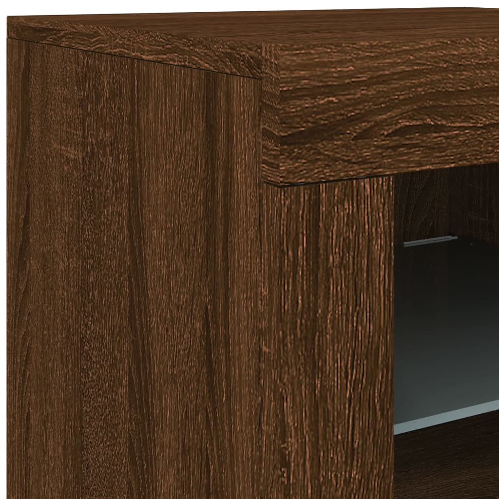 Side Cabinet with LED Lights Brown Oak Engineered Wood