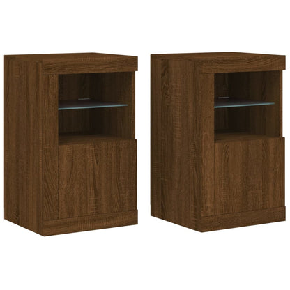 Side Cabinets with LED Lights 2 pcs Brown Oak Engineered Wood