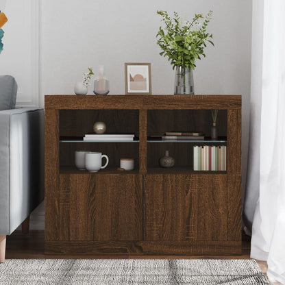 Side Cabinets with LED Lights 2 pcs Brown Oak Engineered Wood