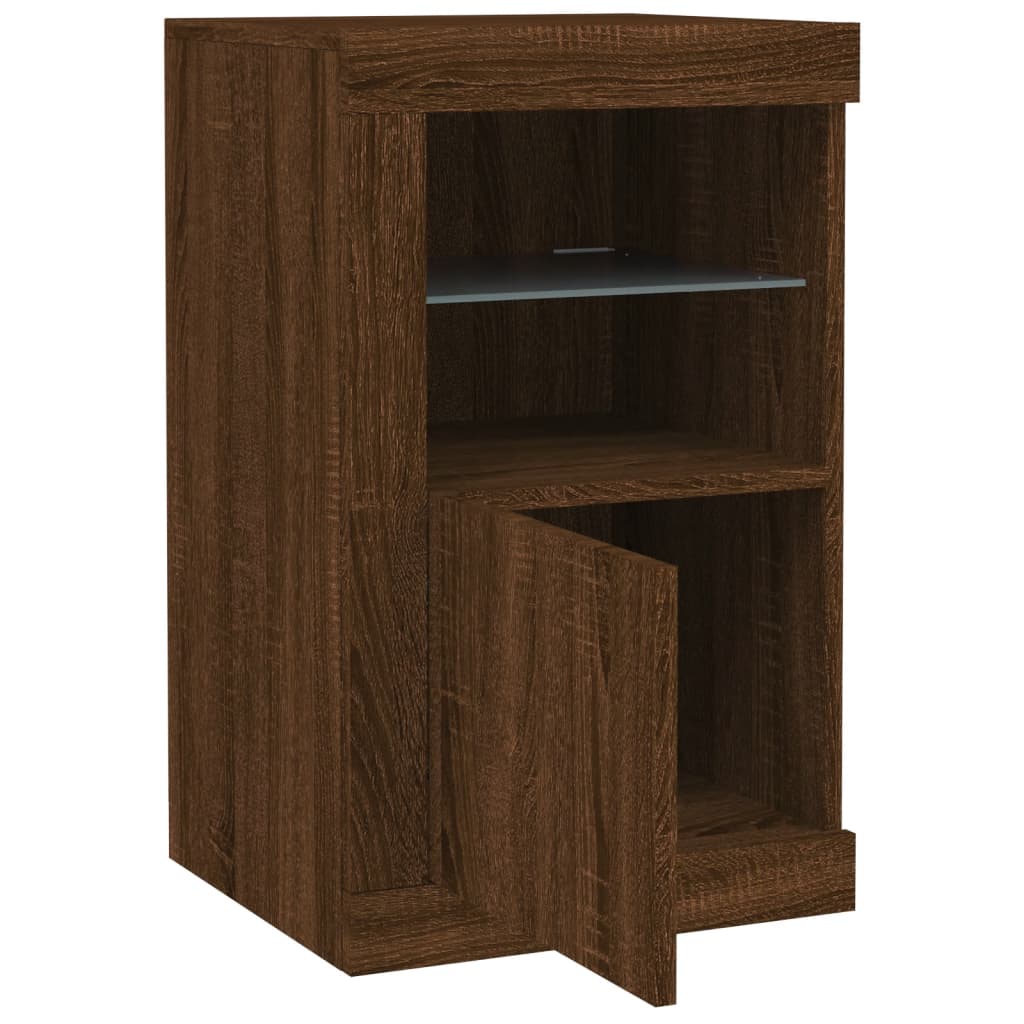 Side Cabinets with LED Lights 2 pcs Brown Oak Engineered Wood