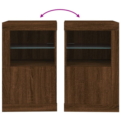 Side Cabinets with LED Lights 2 pcs Brown Oak Engineered Wood