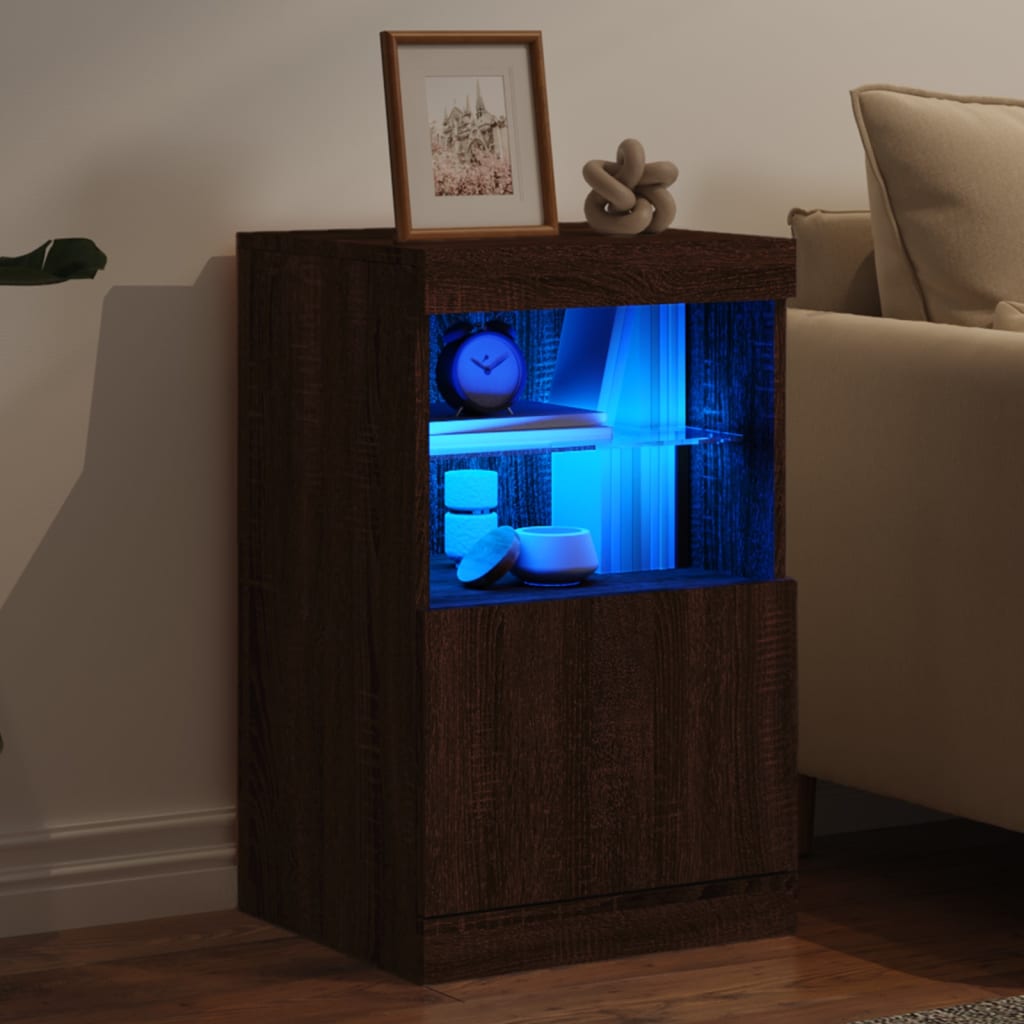 Sideboard with LED Lights Brown Oak 41x37x67 cm