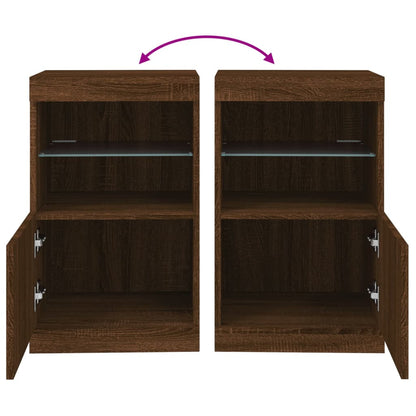 Sideboard with LED Lights Brown Oak 41x37x67 cm