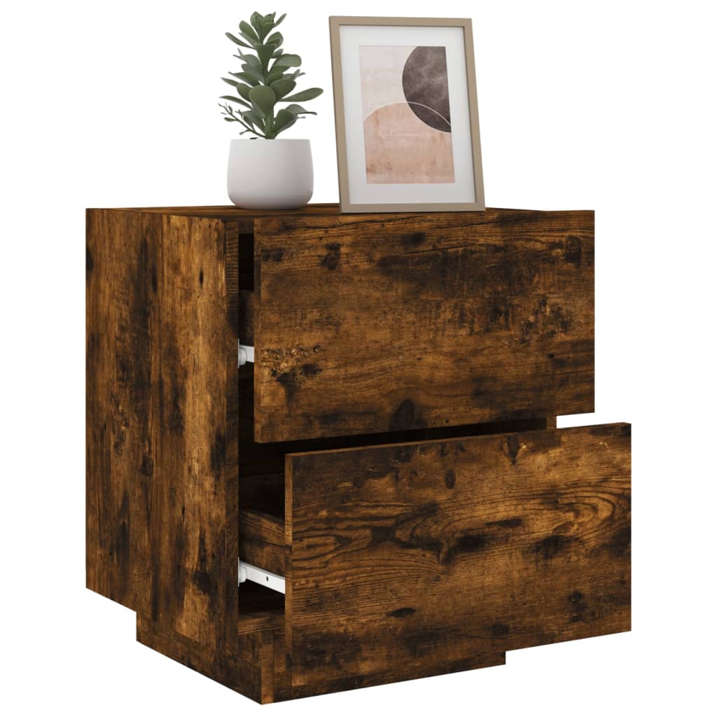 Bedside Cabinets with LED Lights 2 pcs Smoked Oak Engineered Wood