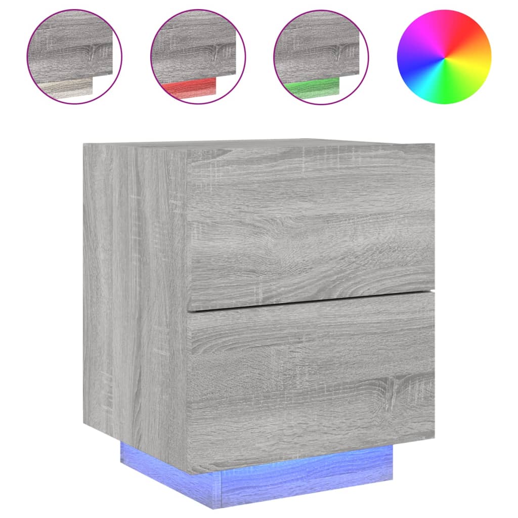 Bedside Cabinets with LED Lights 2 pcs Grey Sonoma Engineered Wood