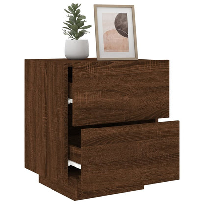 Bedside Cabinet with LED Lights Brown Oak Engineered Wood