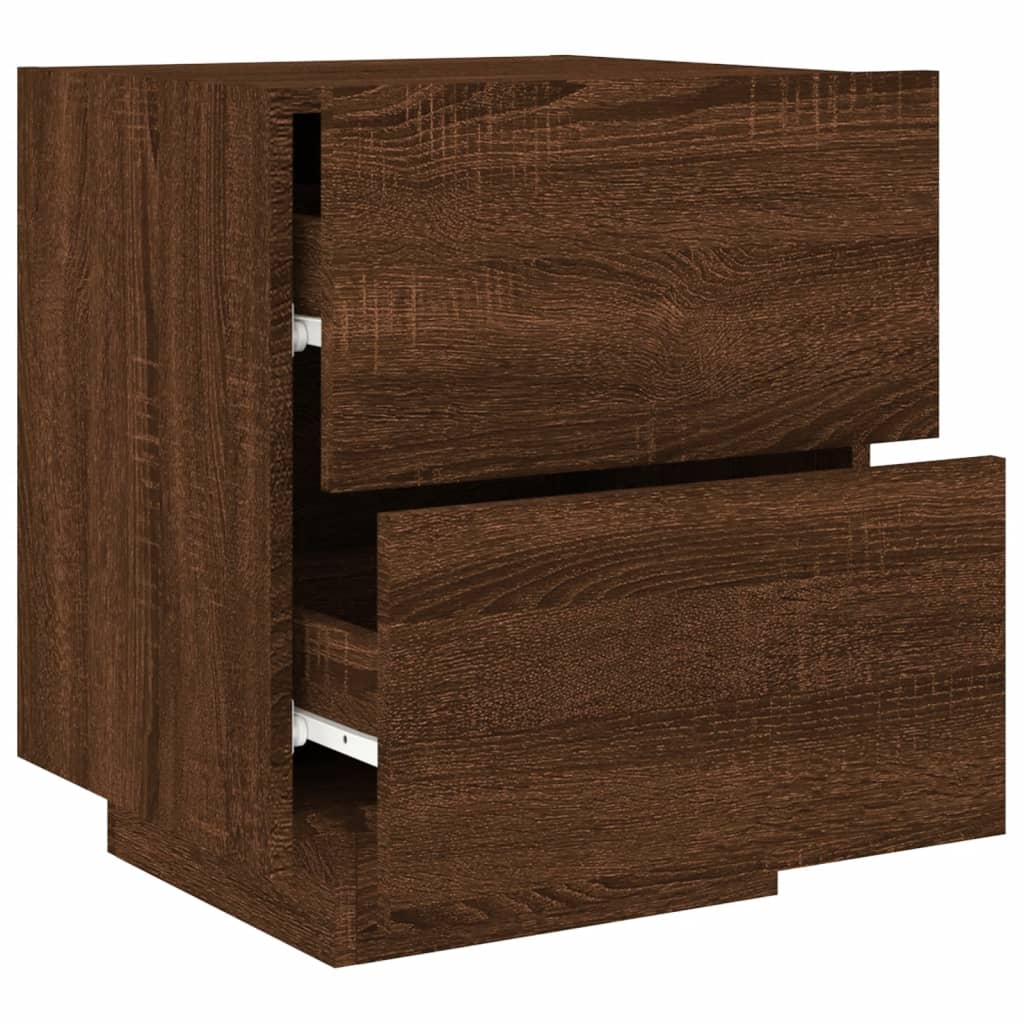 Bedside Cabinet with LED Lights Brown Oak Engineered Wood