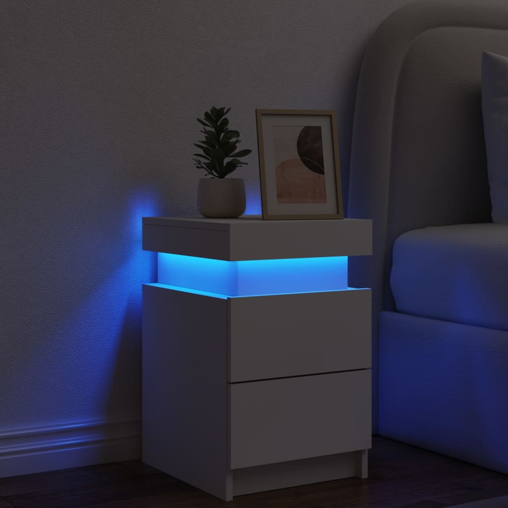 Bedside Cabinet with LED Lights White 35x39x55 cm