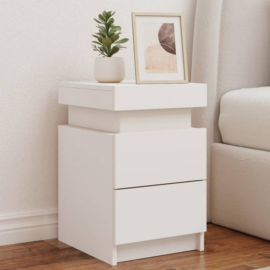 Bedside Cabinet with LED Lights White 35x39x55 cm