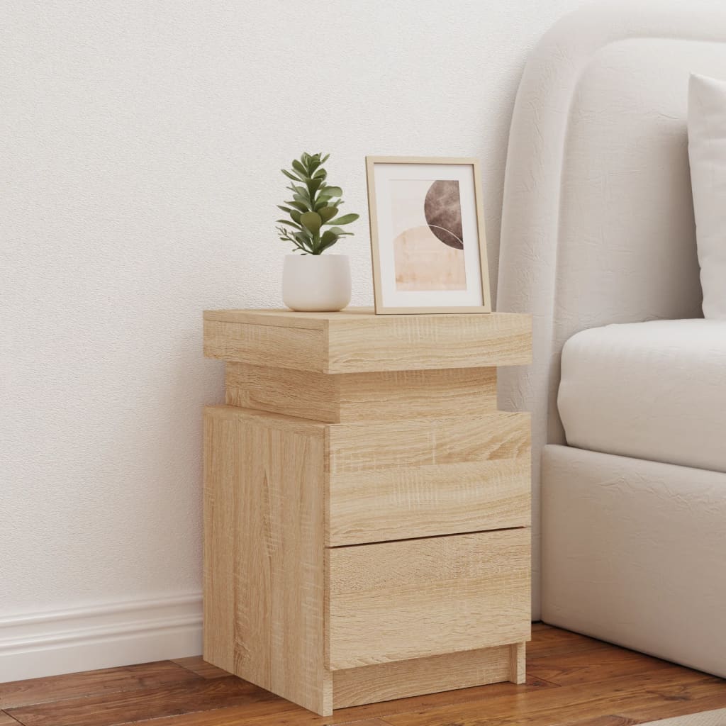 Bedside Cabinet with LED Lights Sonoma Oak 35x39x55 cm