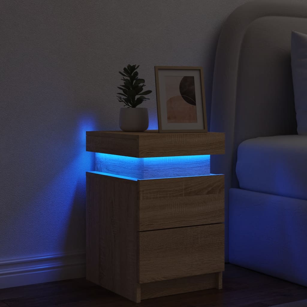 Bedside Cabinet with LED Lights Sonoma Oak 35x39x55 cm