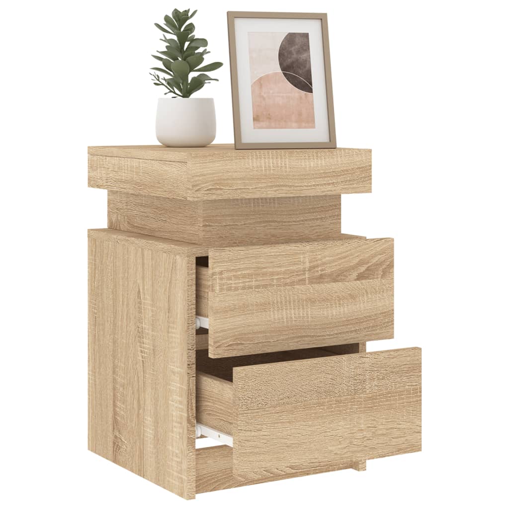 Bedside Cabinet with LED Lights Sonoma Oak 35x39x55 cm