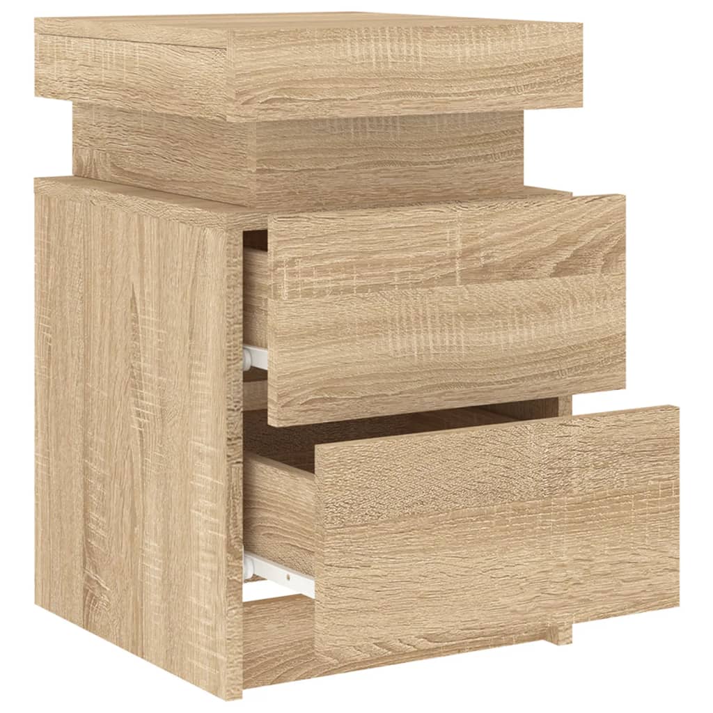 Bedside Cabinet with LED Lights Sonoma Oak 35x39x55 cm