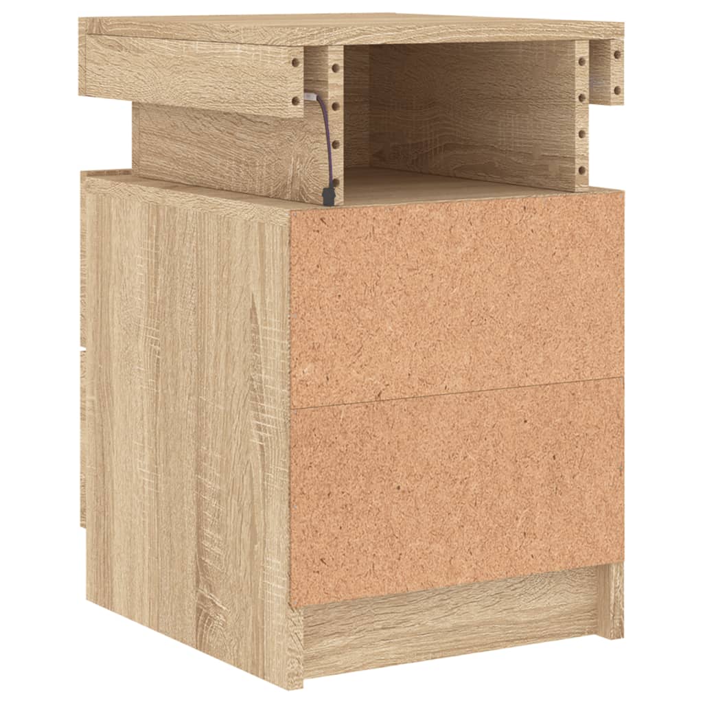 Bedside Cabinet with LED Lights Sonoma Oak 35x39x55 cm