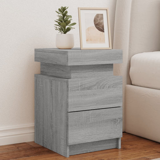 Bedside Cabinet with LED Lights Grey Sonoma 35x39x55 cm