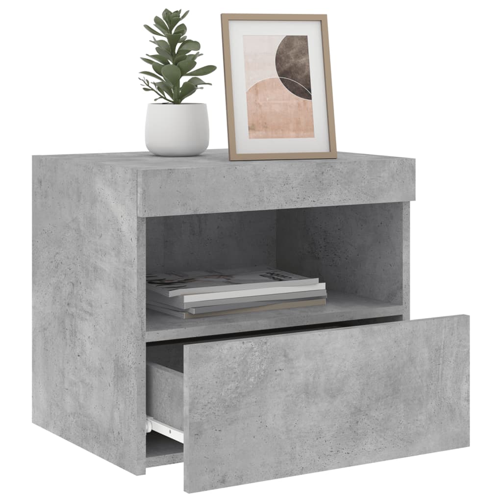 Bedside Cabinets with LED Lights 2 pcs Concrete Grey 50x40x45 cm