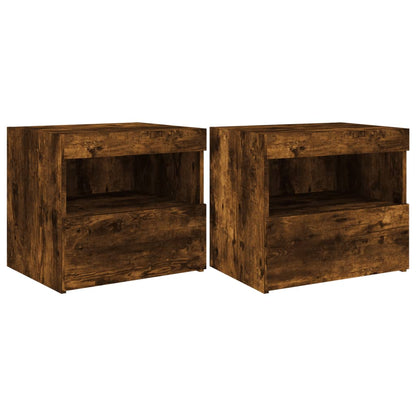 Bedside Cabinets with LED Lights 2 pcs Smoked Oak 50x40x45 cm