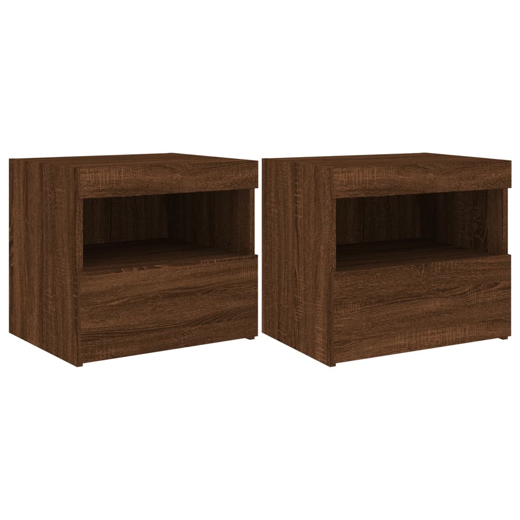 Bedside Cabinets with LED Lights 2 pcs Brown Oak 50x40x45 cm