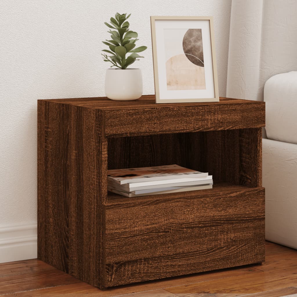 Bedside Cabinets with LED Lights 2 pcs Brown Oak 50x40x45 cm